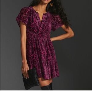 Anthropologie The Somerset Mini Dress in pink rose velvet.